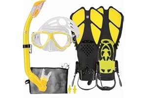 HH HHAO SPORT Kids Mask Fins Snorkel Set Snorkeling Packages, with Diving Mask, Snorkel, Adjustable Swim Fins, Mesh Bag, Anti-Fog Anti-Leak Snorkeling Gear for Kids for Snorkeling Swimming Diving