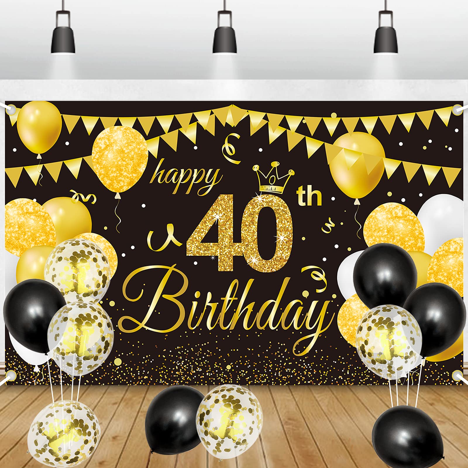 GRESATEK 40th Birthday Banner - Happy 40th Decorations for Men & Women's Birthday Party, Anniversary Photo Booth Sign, Poster Background