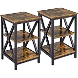 Yaheetech Set of 2 End Table, 3-Tier Side Sofa Tables with Storage Shelf - X Design Metal Frame Accent Furniture for Living R