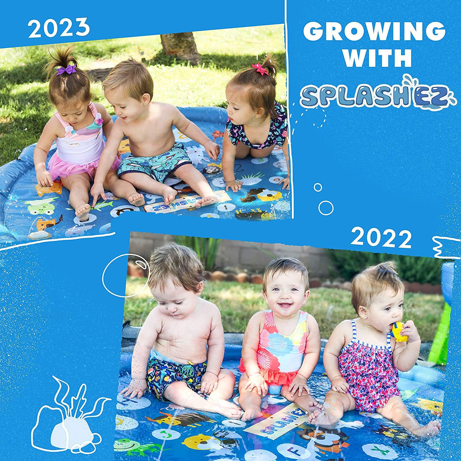 SplashEZ 3-in-1 Splash Pad, Sprinkler for Kids and Baby Pool for Learning – Children’s Sprinkler Pool, 60’’ Inflatable Water Summer Toys – “Around The World” Outdoor Play Mat for Babies & Toddlers