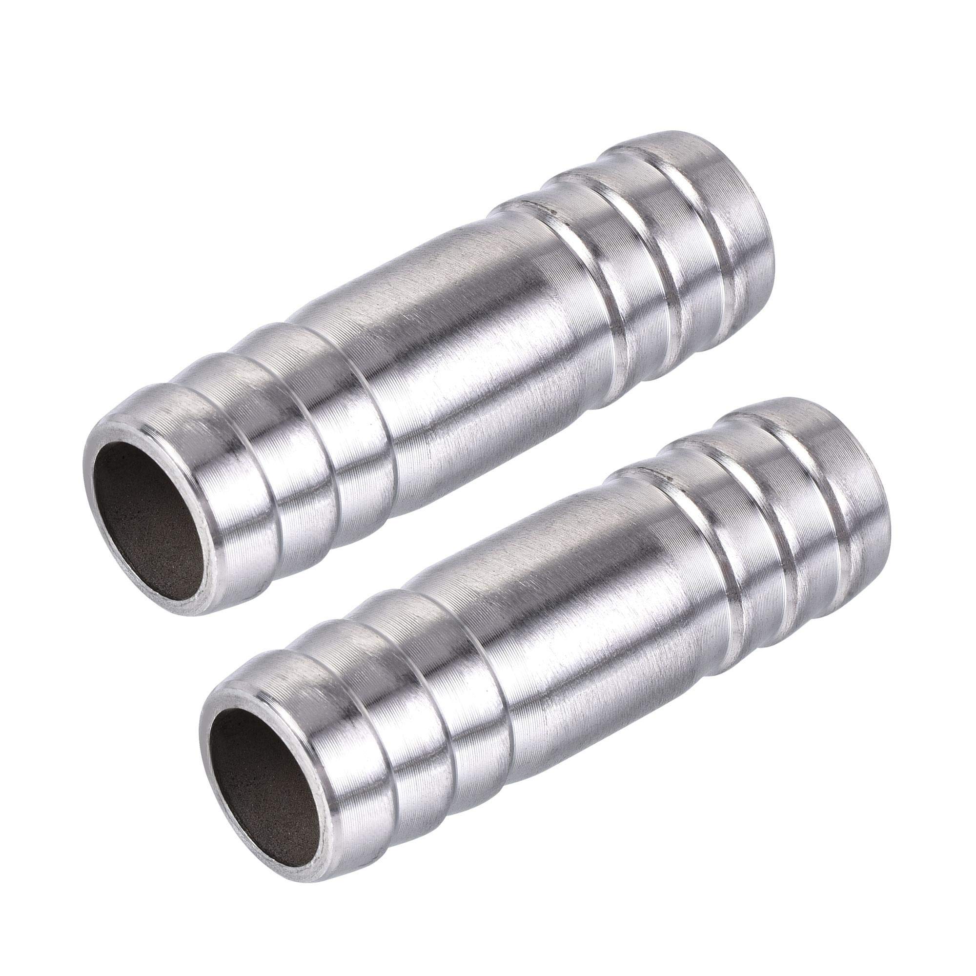 sourcing map Barb Hose Fitting, 16x50mm Straight Coupler Tubing Connector for Water Fuel Air Oil Gas, Polishing 304 Stainless Steel, Pack of 2