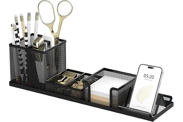 SUPEASY Desk Organizers and Accessories for Office Supplies Organization with 6 Compartments, Desk Organizer with Phone Holde