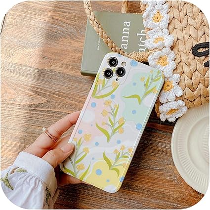 Amazon For Iphone 12携帯電話ケース保護カバーに適していますfor Iphone 11pro小さな新鮮なデイジーイラスト 7plus フォトフレームimd 緑ピンク黄色の花 Iphone 11 ケース カバー 通販