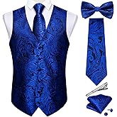 DiBanGu Men's Silk Paisley Vest and Necktie Set 6PCS Pre-tied Bow Tie Formal Waistcoat for Wedding Party