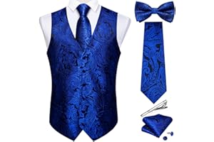 DiBanGu Men's Silk Paisley Vest and Necktie Set 6PCS Pre-tied Bow Tie Formal Waistcoat for Wedding Party