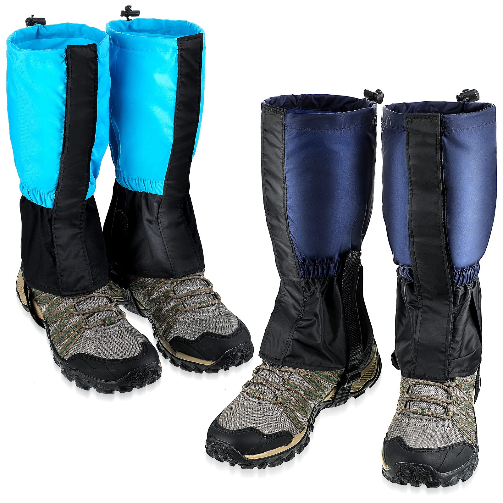 Photo 1 of 2 Pairs Waterproof Kids Leg Gaiters Adjustable Snow Boot Gaiters Protective Hiking Gaiters Sky Blue Navy Blue Leg Boot Gaiters for Girl Boy Outdoor Hiking Climbing Snowshoeing Children 5-12 Years Old