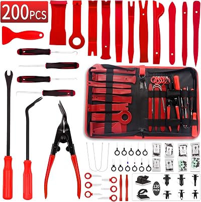 Wetado 200Pcs Car Trim Removal Kit Auto Clip Pliers Door Panel Tool Set Dark Red