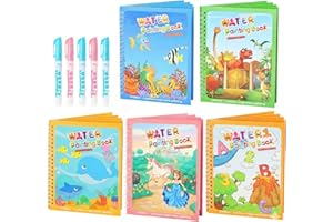 CMTOOP 5 Pack Reusable Water Coloring Book for Toddlers, Water Doodle Book Toys, Paint with Water Books,Mess-Free Coloring Book, Portable Educational Doodle Drawing Toy,Educational Learning Kits Gifts