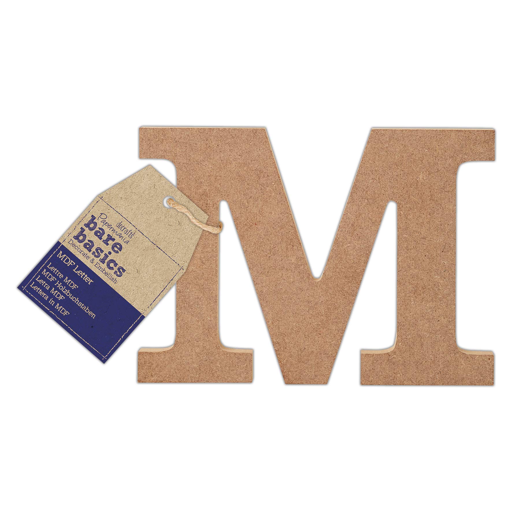 Papermania Bare Basics MDF Letter 1 Piece - M, Art, Craft, Alphabet Letter, Sign, Name Plaque, Make Them Personalised, Decorate With Paint, Glitter, Stencil, Vinyl, Small Letter Plaque For Home Decor