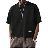 SHENHE Men's Short Sleeve Crew Neck Loose Fit T Shirt Drop Shoulder Casual Plain Tee Top