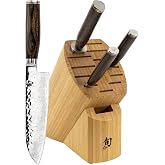 Shun Premier 5 Piece Block Set | Includes 7" Santoku, 6.5" Utility, 4" Paring Knives, Honing Steel &amp; Bamboo Knife Block, Handcrafted, Pakkawood Handle