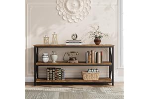 Garvee 55 Inch Entryway Table with Storage, Long Narrow Console Table with 3 Tiers, Industrial Sofa Table for Living Room, Ha