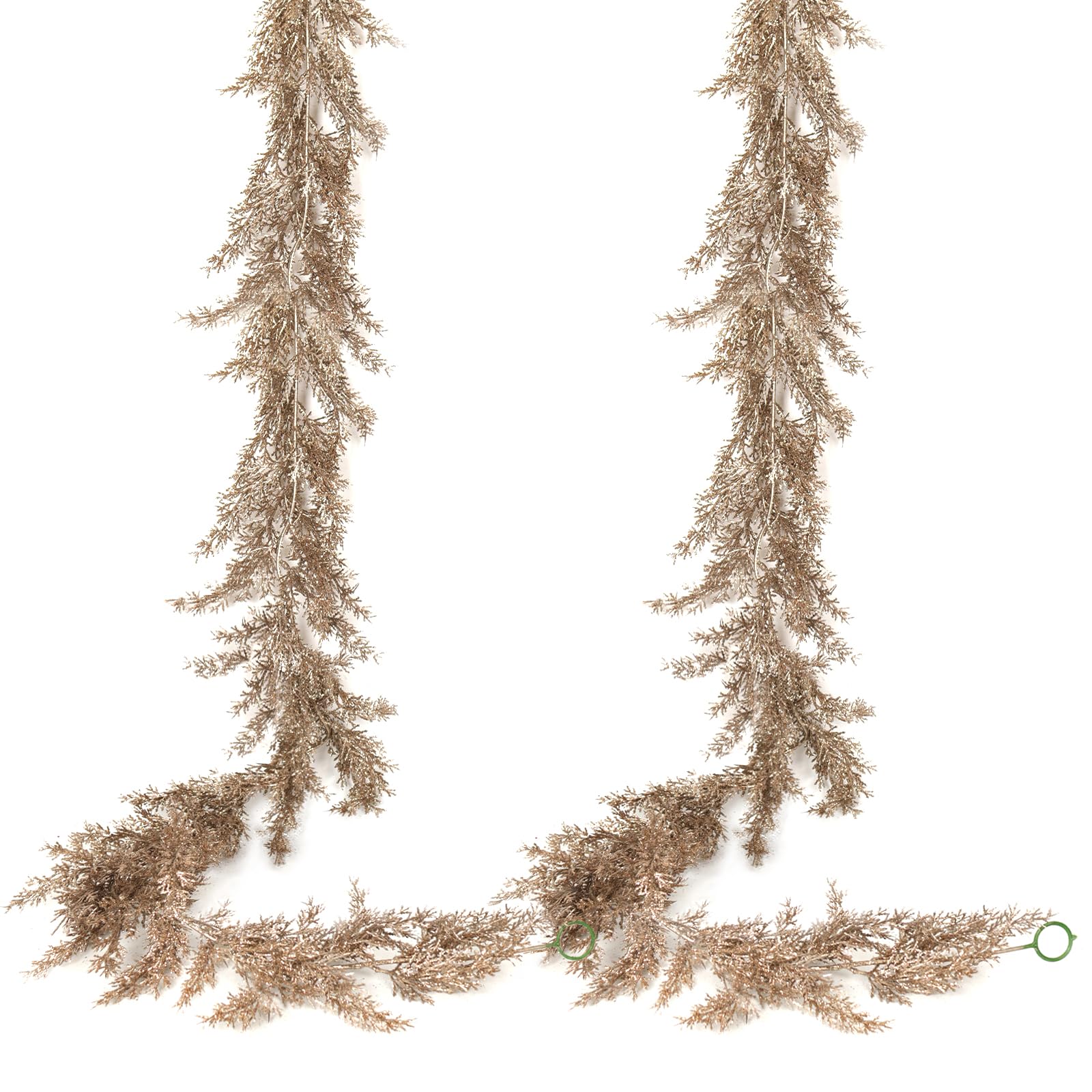 Photo 1 of RECUTMS 2Pcs Christmas Artificial Pine Needles Garlands 5.9FT Glitter Champagne Cedar Cypress Garlands Hanging Pine Vines Decor for New Year Wedding DIY Wreath Mantel Window Indoor Outdoor(Pink)