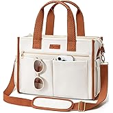 Canvas Tote Bag for Women, 15-Pockets Work Laptop Tote Purse Large Crossbody Nurse Teacher Bible Bag for School Travel Daily | with Strap & Zipper, Multi Compartment, Stand Upright Stably, College Shoulder Bag, Clinical Nursing Bag, Ideal Gift for Women