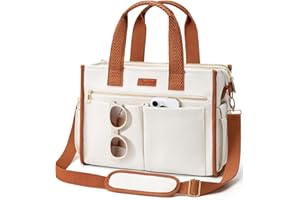 BAGSTELLAR Canvas Tote Bag for Women, 15-Pocket Large Crossbody Handbag Bible Laptop Bag Zipper Bookbag for Teacher Work Travel College