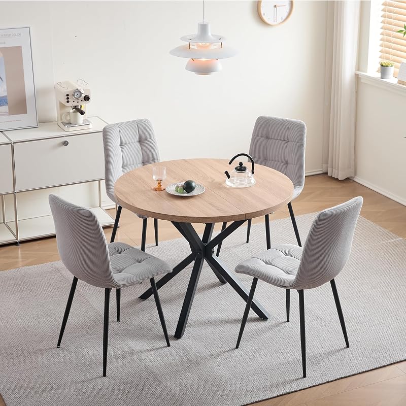 Set di 4 Sedie da Pranzo con Seduta Imbottita in Velluto a Coste, Sedie da Cucina Moderne con Gambe in Metallo, Grigio — foto 4 di 7