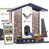 TT Nature Bird Feeder with Camera, Solar Powered Smart Birdhouse Cam with Auto Capture & Bird Identify, Instant Real-time Notifications, 1080P Cam, Gift for Outdoor Birdwatching, Flag Style