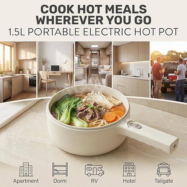 CERAMAX PRO ELECTRIC HOT POT WITH LID & STEAMER, 1.5L NON TOXIC CERAMIC COOKER SKILLET FOR RAMEN, EGGS, PASTA FOR DORMS, CAMPING, RVS, WORK, ADJUSTABLE TEMP. – NEW IMPROVED 2026 MODEL