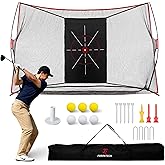 FRANKTECH 10x7ft Golf Net, Heavy Duty Golf Practice Hitting Net with Frame | Indoor and Outdoor Use, Silk Target, 9 Tees, 6 Balls &amp; Carry Bag Included, Ideal for Backyard Driving Chipping Training