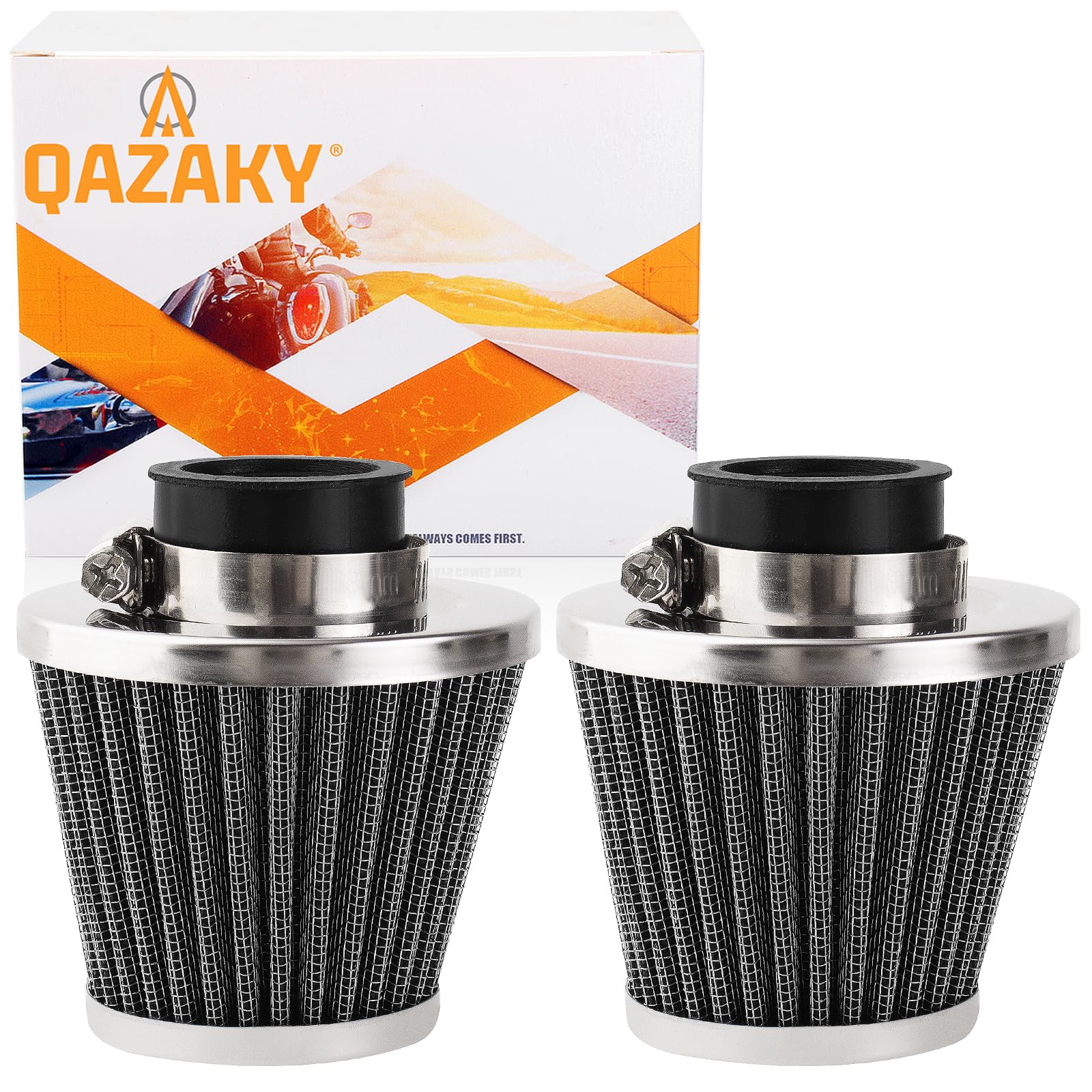 QAZAKY 2PC Universal 42mm 1.65" Air Filter Cleaner for 125cc 150cc 200cc 250cc GY6 Motorcycle ATV Scooter Quad Go Kart Moped Pit Dirt Racing Bike CB CG Kawasaki Yamaha Suzuki PZ24 PZ30 41mm 43mm