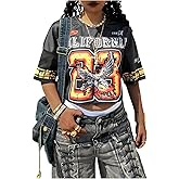 Verdusa Women's Jersey Shirts Y2k Graphic Tees Half Sleeve Hip Hop Crop Tops