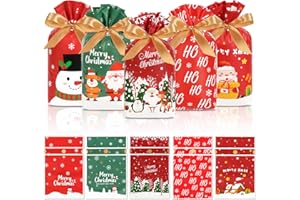 HRX Package 50pcs Christmas Treat Bags Drawstring, 5.8x9x2.4inch Small Christmas Gift Bags for Holiday Goodie Candy Cookie gift giving