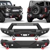 Longsun Bronco Bumper Combo, Front + Rear Bumper for Ford Bronco 2021-2026 | Excl. Bronco Sport &amp; Raptor, Steel Full Width Off Road Bumpers with Winch Plate, D-Rings, LED Lights