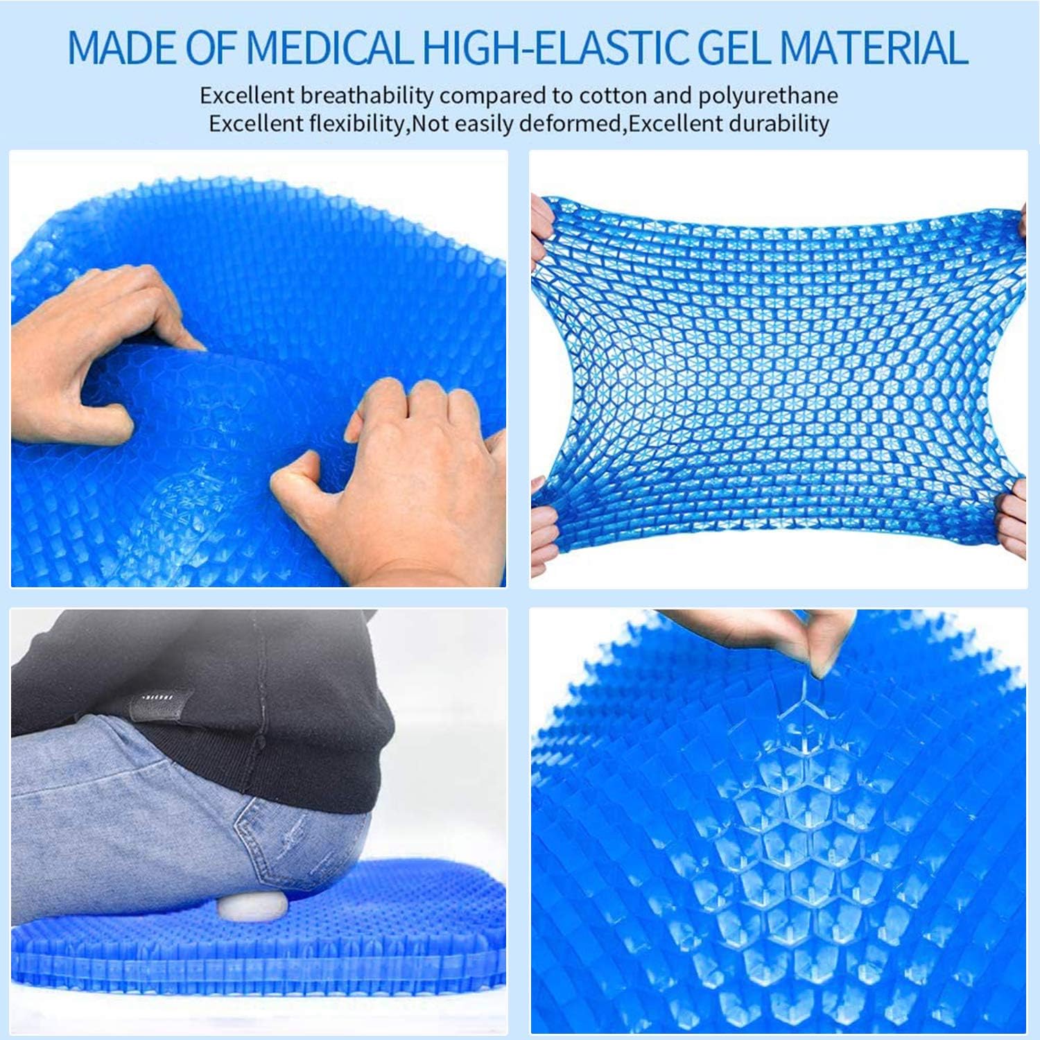 SUNKONG Gel Seat Cushion, Double Thick Seat Cushion with Non-Slip Cover Breathable Honeycomb Design Cushion for Pressure Relief Back Pain -Car Home Office Chair Wheelchair: Home & Kitchen