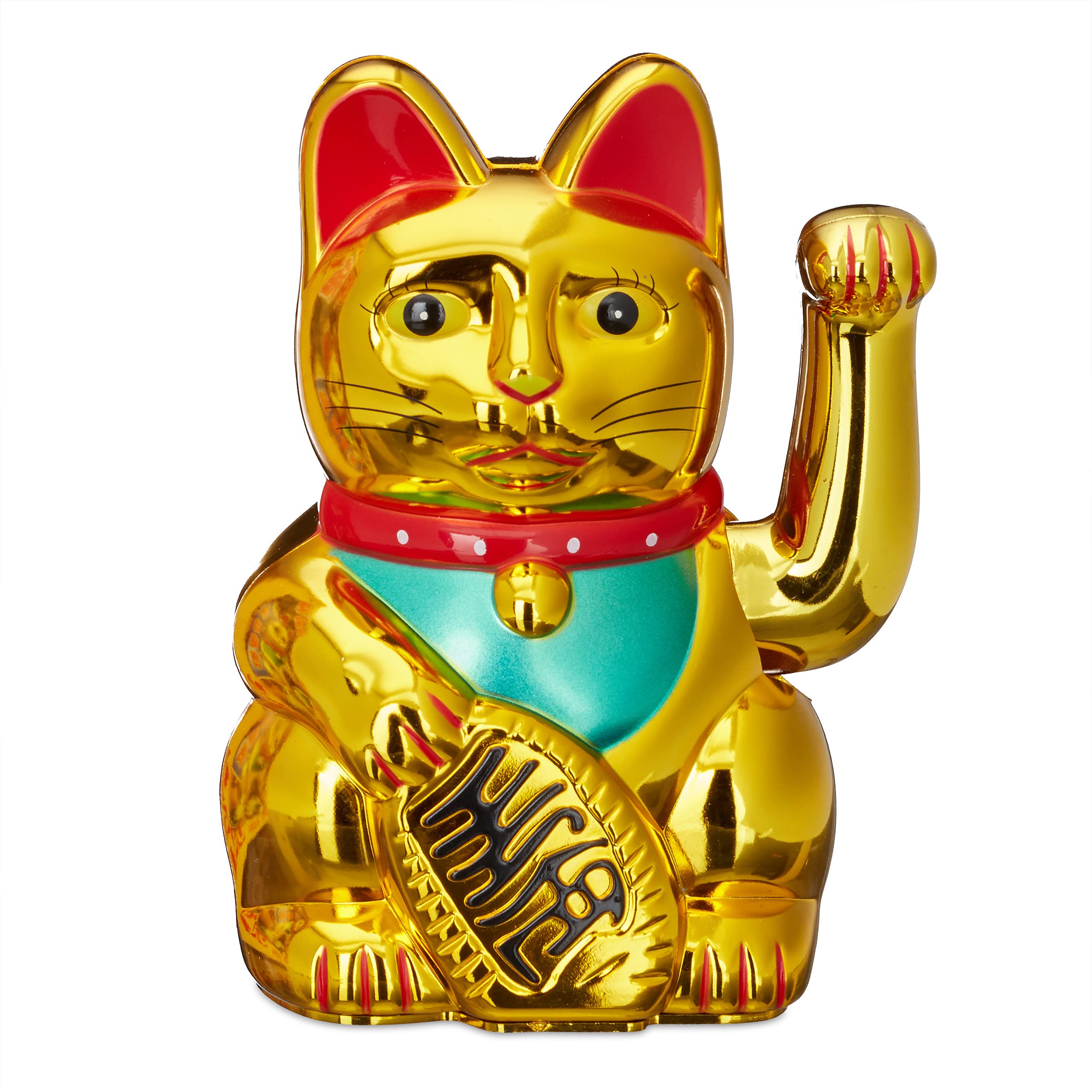 Relaxdays Maneki Neko Waving Cat, Good Luck Bringer, 16 cm, Gold