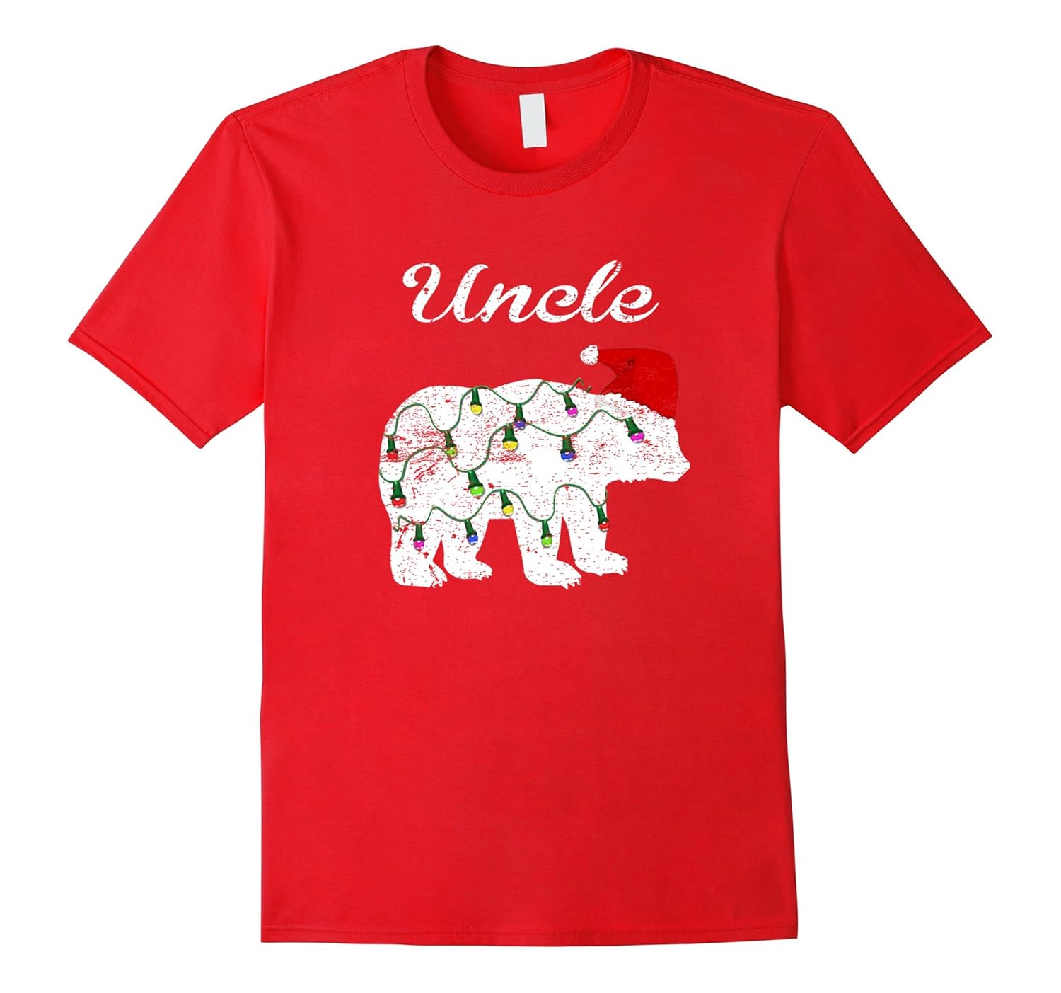 Uncle Bear Christmas Santa Hat Lights Shirt Distressed Adult-Rose