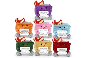 Megele 7 PCS Emotional Support Dumpster Fire Crochet with Thank You Card, Cute Handmade Desk Accessories, Stress Relief Birthday Coworker Gifts for Women Men, Funny Office Decor
