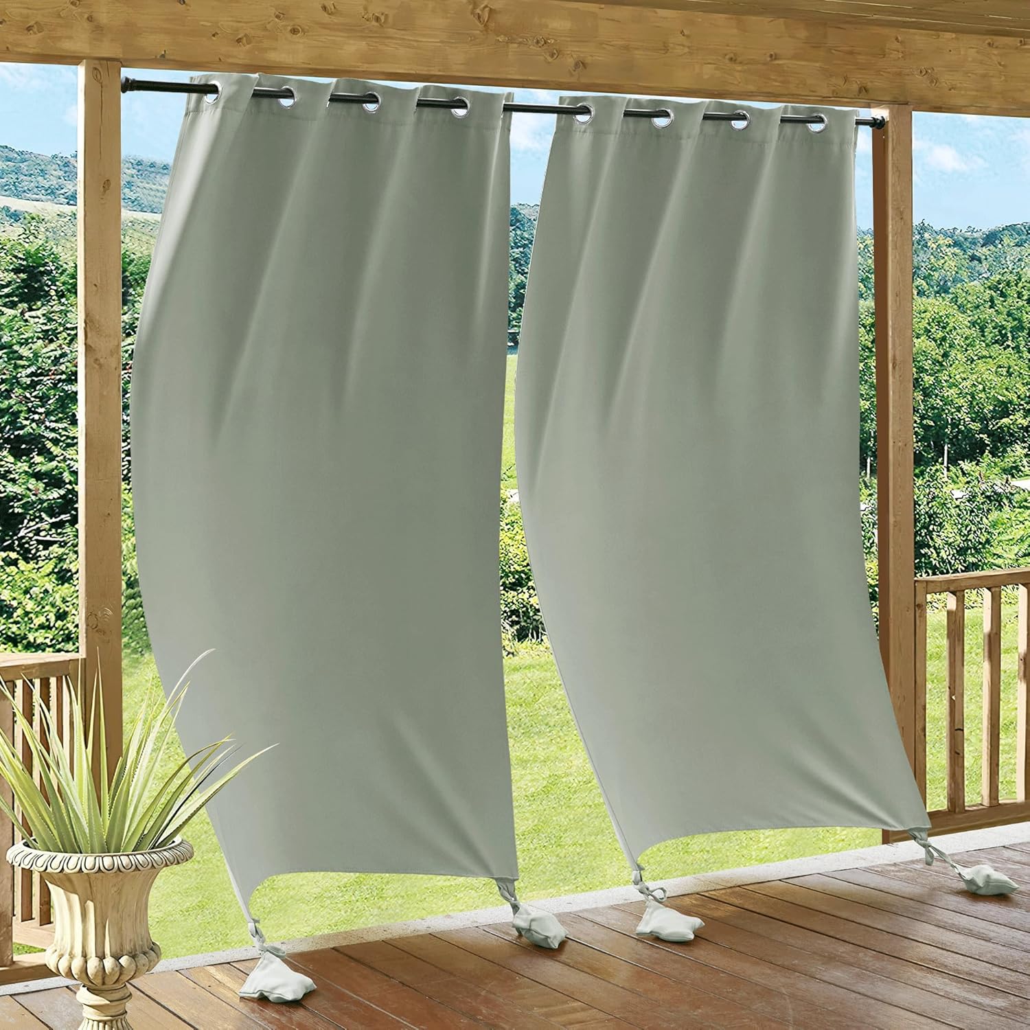 Outdoor Curtains - RYB HOME Outdoor Curtains for Patio Windproof with Weighted Bags, Waterproof Blackout Draperies for Outside Living Screen Porch Balcony Gazebo Sunroom Pool, W 52