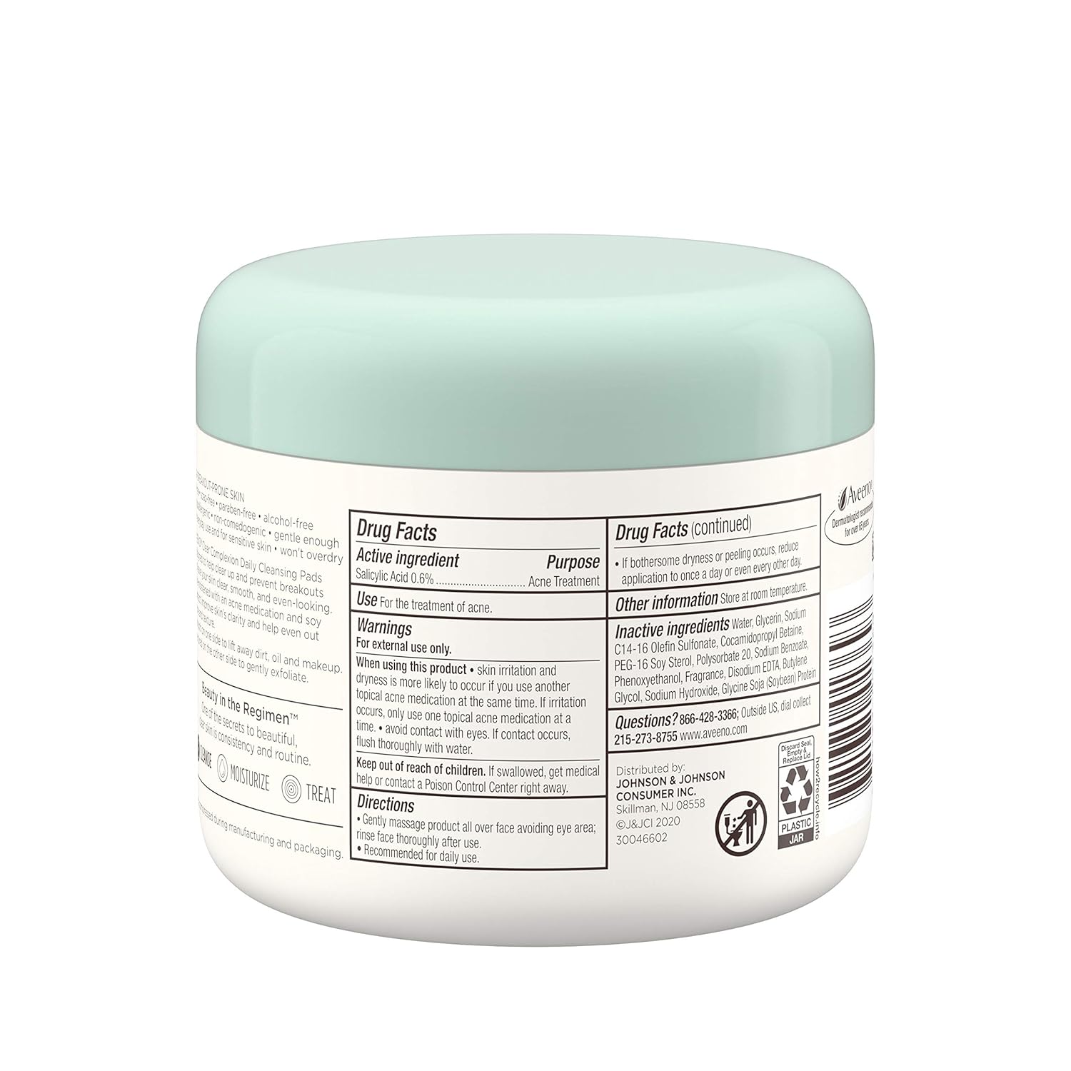 Aveeno Clear Complexion Daily Facial Cleansing Pads with Salicylic Acid Acne Treatment, 28 ct : Facial Cleansing Pads : Beauty