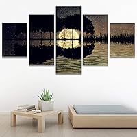 SIGNWIN 5 Panel Canvas Wall Art Trees Arranged in a Shape of a Guitar on a Starry Sky Background in a Full Moon Night for Home Decorations Ready to Hang - 60