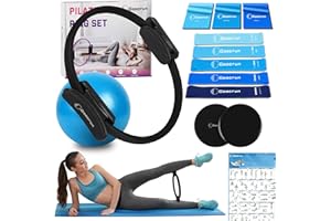 Goocrun Pilates Ring Set with Resistance Bands Set, Pilates Ball, Sliding Disks – Workout Equipment Home Gym Includes Complete Fitness Poster