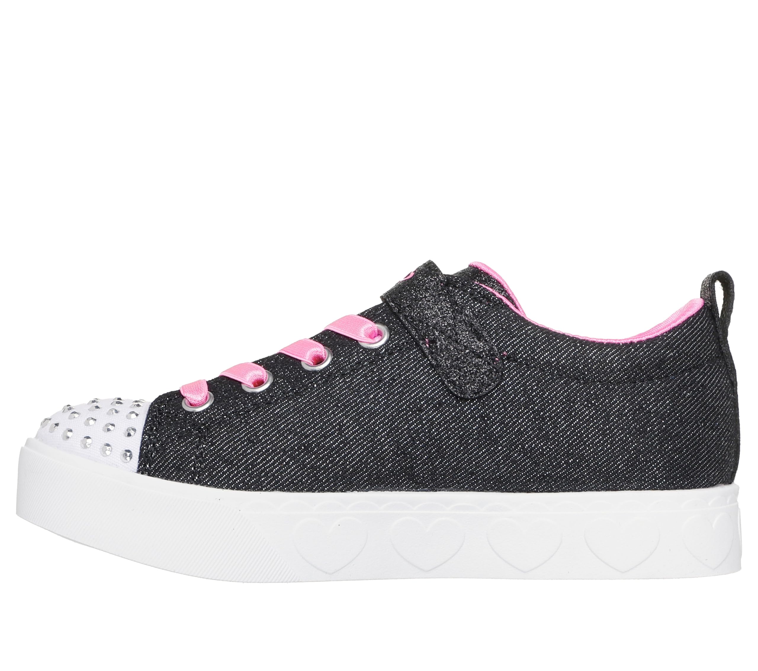 Skechers Kids Twinkle Toes Heart Steps – Shimmer Sweetie Sneaker, Black/Pink, 1 Little Kid