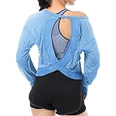 EYZH Women's Open Back Workout Top - Long Sleeve Yoga Crop Top with Thumb Holes, Breathable Athletic Shirt