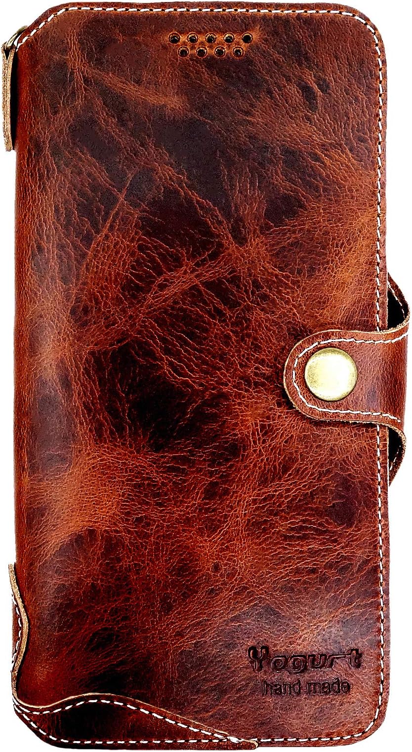 Yogurt for iPhone 11 Pro Case 5.8‑inch Genuine Leather Wallet Cover Handmade Dark Brown