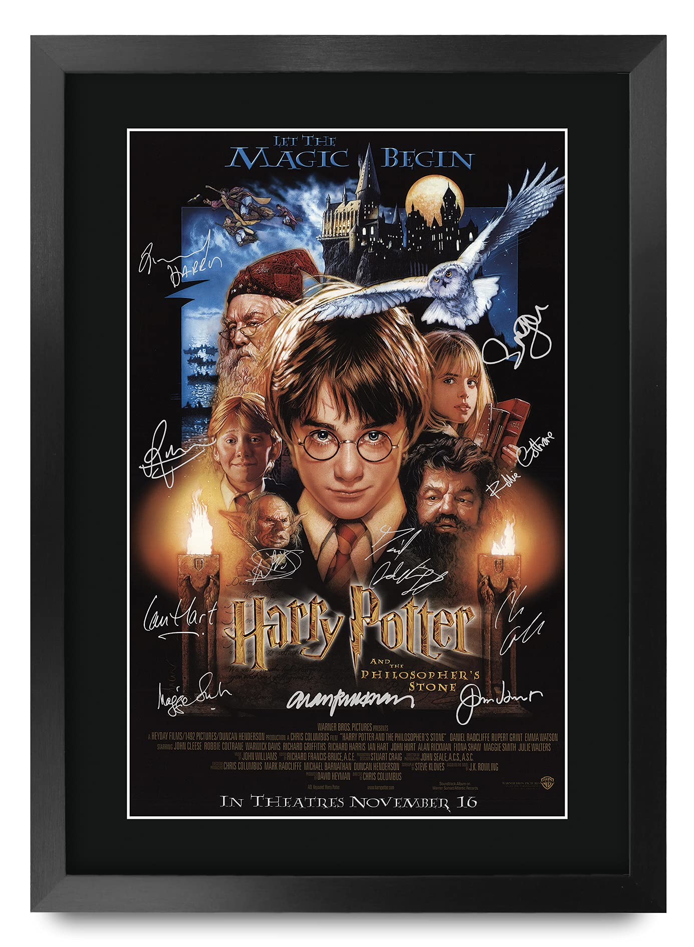 HWC Trading Philosophers Stone Harry Potter The Cast Daniel Radcliffe Emma Watson Rupert Grint Gifts Printed Poster Signed Autograph Picture for Movie Memorabilia Fans - A3 Framed