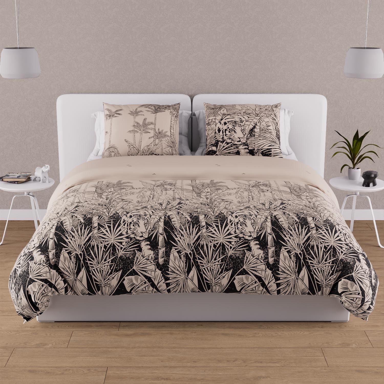 Soleil d'ocre, Cotton Duvet Cover Set, 57 Thread Count, 240 x 220 cm, Sand Tiger