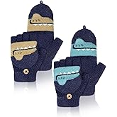 SATINIOR 2 Pairs Winter Fingerless Gloves for Kids Toddler Finger Mittens Knit Convertible Half Finger Mitten Flap Aged 3-8
