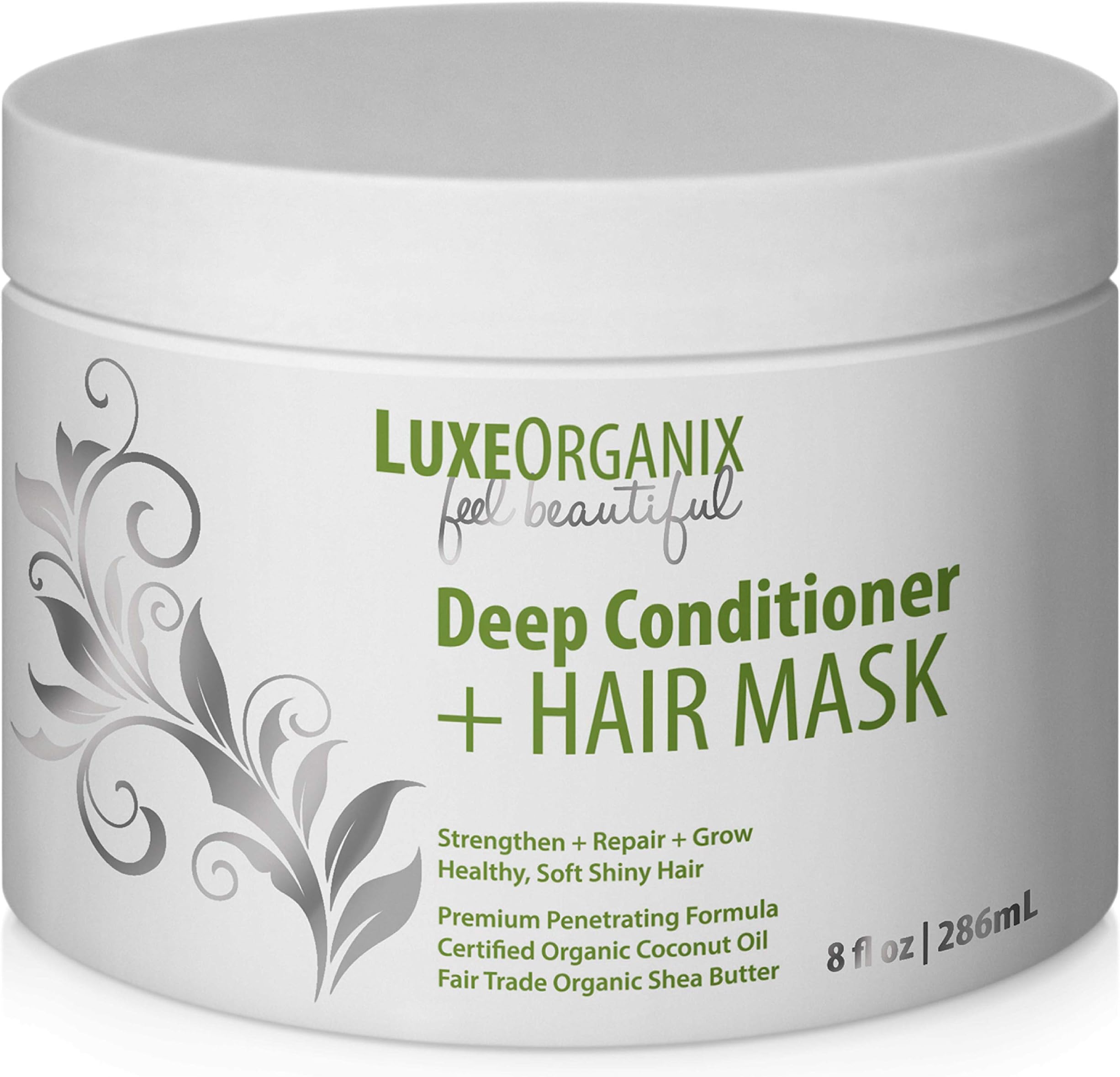 Hair Mask For Dry Damaged Hair: Takes Hair from Super-Dry to Soft and Silky. Organic Coconut Oil, the Perfect Natural Deep Conditioner For Curly Hair. Safe For Color Or Keratin Treated Hair. (8 oz)