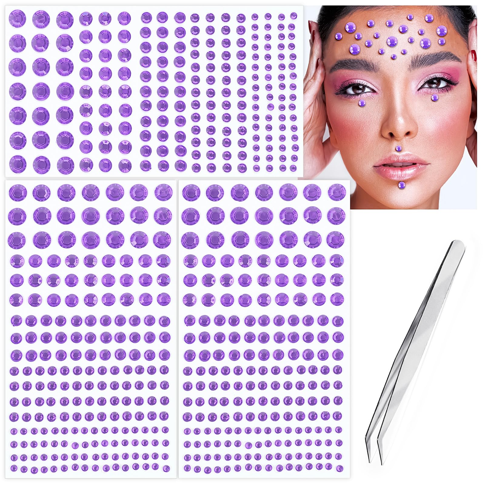 Photo 1 of 591pcs Face Gems Hair Gems Pearls, Self-Adhesive Face Jewels Eye Rhinestones 3/4/5/6/8 mm Face Gem Stick on, Halloween Makeup Gems Rave Accessories for Face Eyes Body Makeup (18.Light Purple)