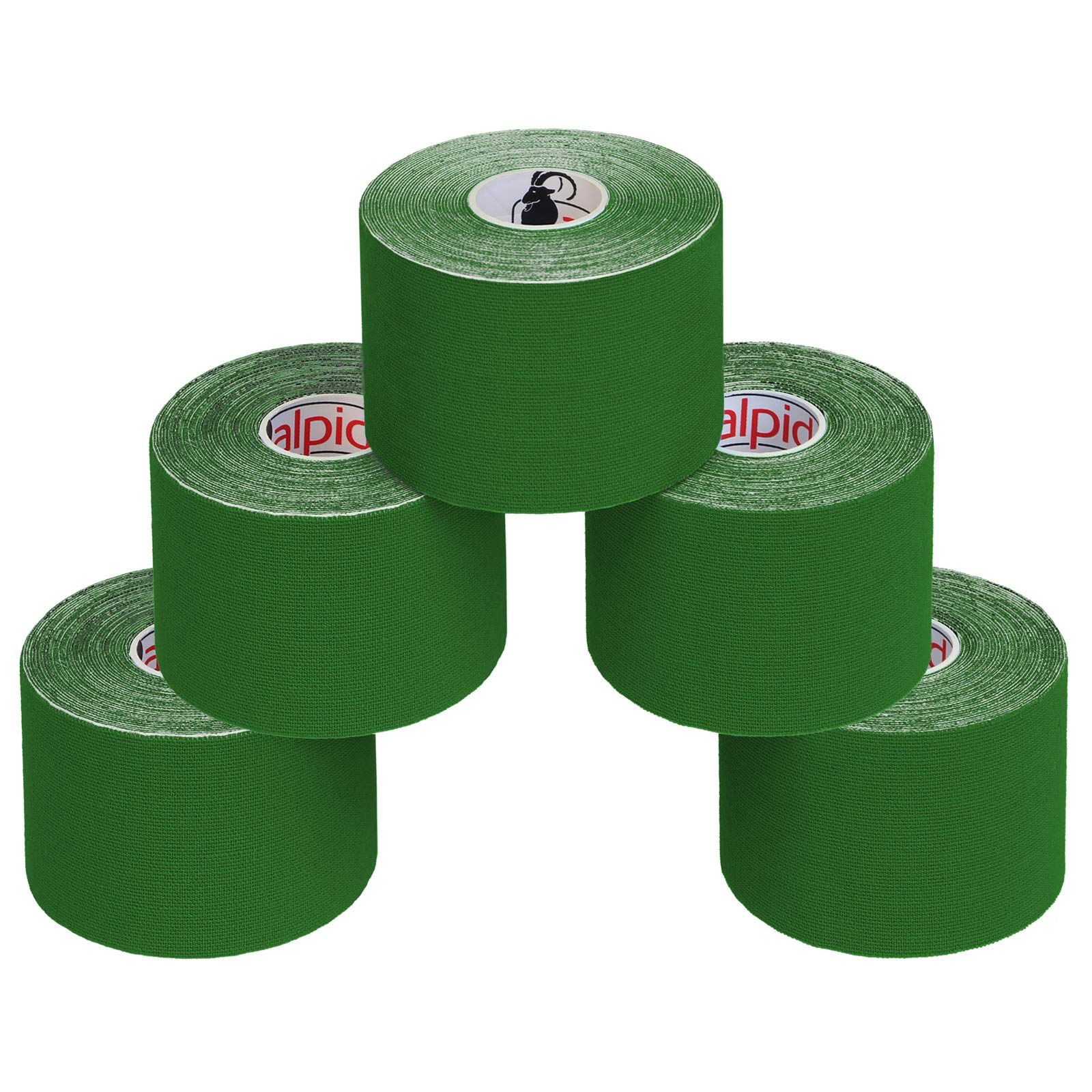 ALPIDEX 5 Rolls Kinesiology Tape Many Colors 5 m x 5 cm Application Examples E- Book Skin Friendly Muscle Support Elastic Strapping Tape, Colour:green