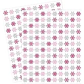 JarThenaAMCS 2400 Pcs Winter Mini Sticker Christmas Silver Pink Snowflake Paper Decal Xmas Self-Adhesive Sticker for Envelope Scrapbook Gift DIY Supplies, 0.5 in
