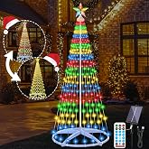6ft Solar Powered Christmas Cone Tree Lights with Star Topper, Outdoor Christmas Tree with 11 Modes Timer Remote, Dimmable, Waterproof for Yard Holiday Christmas Decoration, Warm White &amp; Multicolor