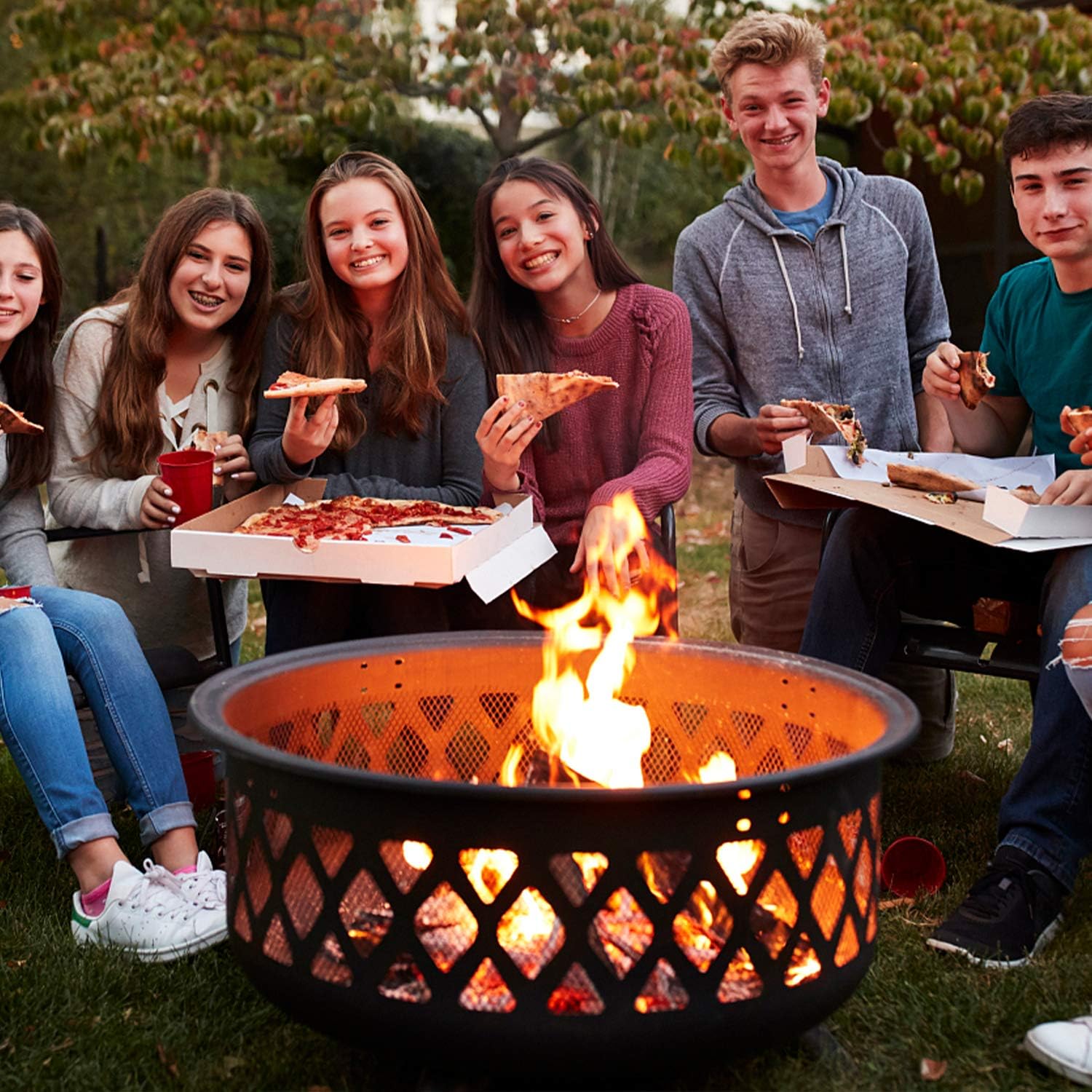 Cisvio Outdoor Fire Pit 30in Wood Burning Steel Grill Firepit with Spark Screen Cover, Poker, Grill and Waterproof Cover for Patio Bonfire Backy : Garden & Outdoor