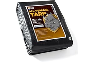 GUARD SHIELD Super Heavy Duty Black/Silver Ploy Tarp Cover 12x12 Feet Waterproof Tarps 16mil Thick UV and Tear Resistant Tarpualin