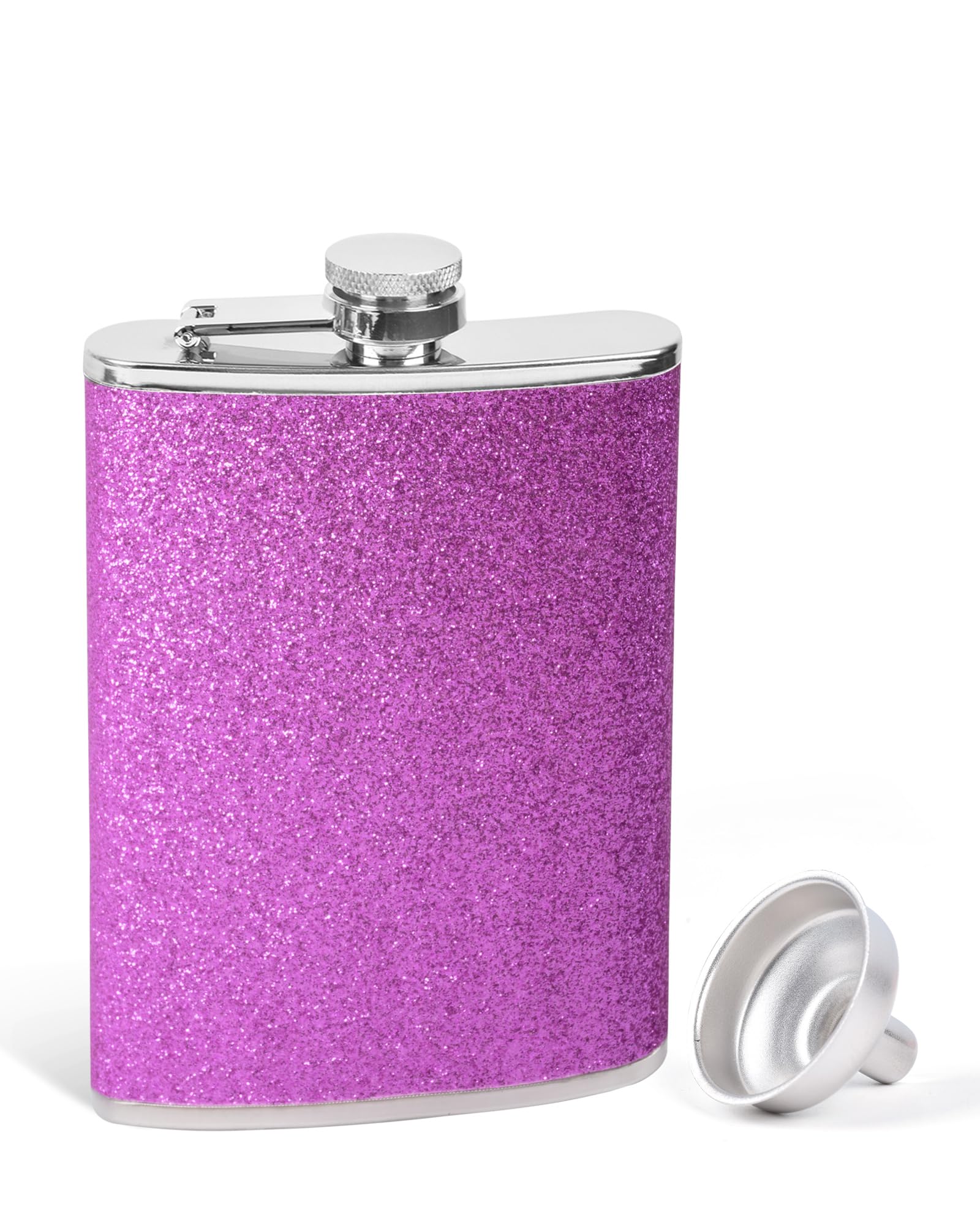 SPDYCESS 8 Oz Hip Flask for Women Ladies with Glitter Wrap Set, Portable Stainless Steel Flask Bottle with Funnel Set Party Wedding Camping - Purple — image 1