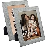 Frametory, 8x10 Photo Frame Grey Distressed Grain Style - Frames for 8 by 10 Picture or Photo - Wide Moulding Design with Real Glass - Wall Display or Tabletop Display (2 Pack)